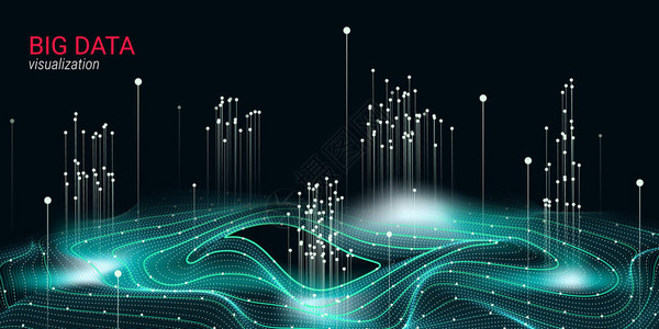抽象大数据可视化带有点的波辉光圈科学幻灯片或视觉信息的3d未来主义宇宙之光大数据可视图片