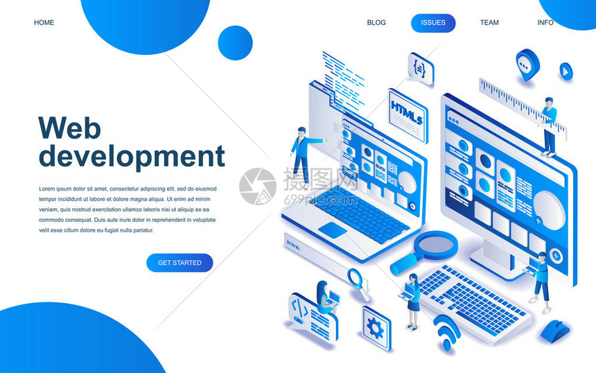用于网站和移动网站开发的Web开发的现代等距设计理念等距登陆页面模板开发人员编码软件和编程图片