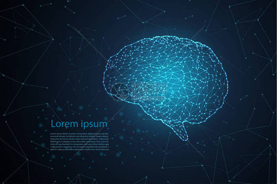 使用蓝色多边形脑矢量插图的人工图片