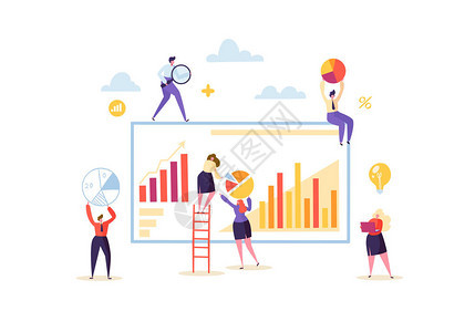 大数据分析战略概念与图表和图表一起工作的商务人士角色的营销图片