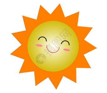 可爱卡通太阳夏季图标设计微笑太阳黄色符号太阳天气图标太阳标志符号矢量插图隔离白色背景图片