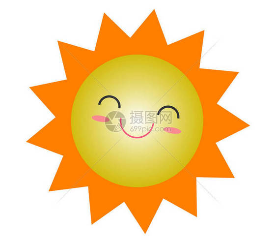 可爱卡通太阳夏季图标设计微笑太阳黄色符号太阳天气图标太阳标志符号矢量插图隔离白色背景图片