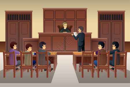 在法庭上用矢量插图展示人民在法院背景图片