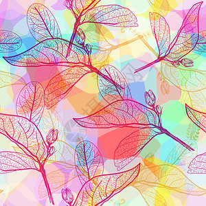 树叶轮廓彩虹明亮洋红粉红色橙色绿松石紫丁香现代时尚花卉无缝图案手工绘制网站博客织物的几何抽象背景矢量插图图片