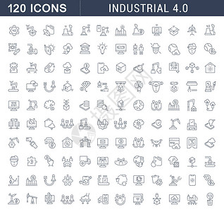 一组用于现代概念和应用程序的工业40的矢量线图标图片