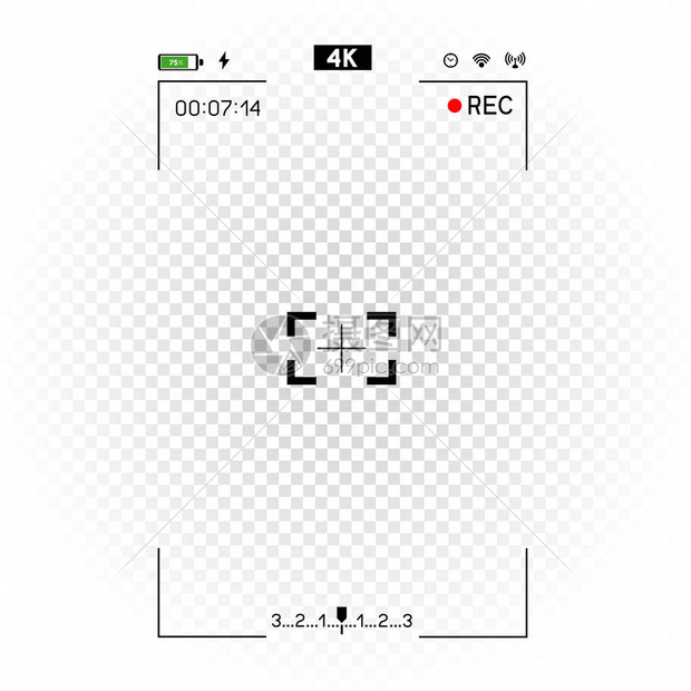 相机垂直取景器模板白色背景上的4k分辨率视频rec帧录像快照摄影图片