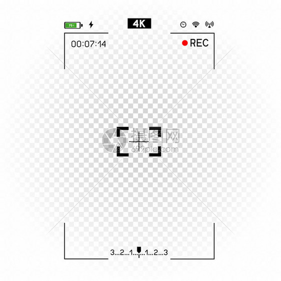 相机垂直取景器模板白色背景上的4k分辨率视频rec帧录像快照摄影图片