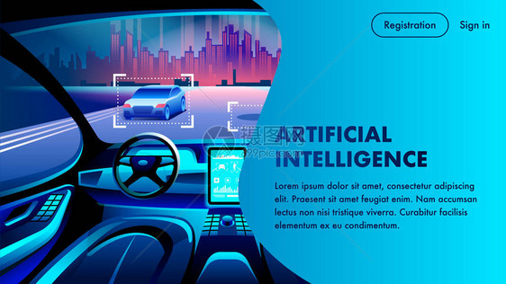 人工智能自动驾驶汽车驾驶舱城市景观视图未来无人驾驶汽车驱动创新人工智能数据系统图片