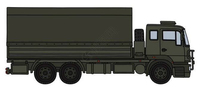 一辆深绿色军用卡车的手绘图图片