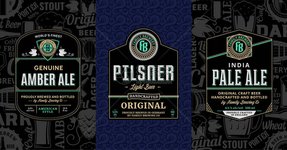矢量老式啤酒和包装设计模板淡啤酒比尔森啤酒和琥珀啤酒酿造公司品牌和图片