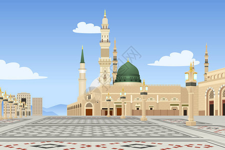 沙特阿拉伯麦地那清真寺的矢量图背景图片