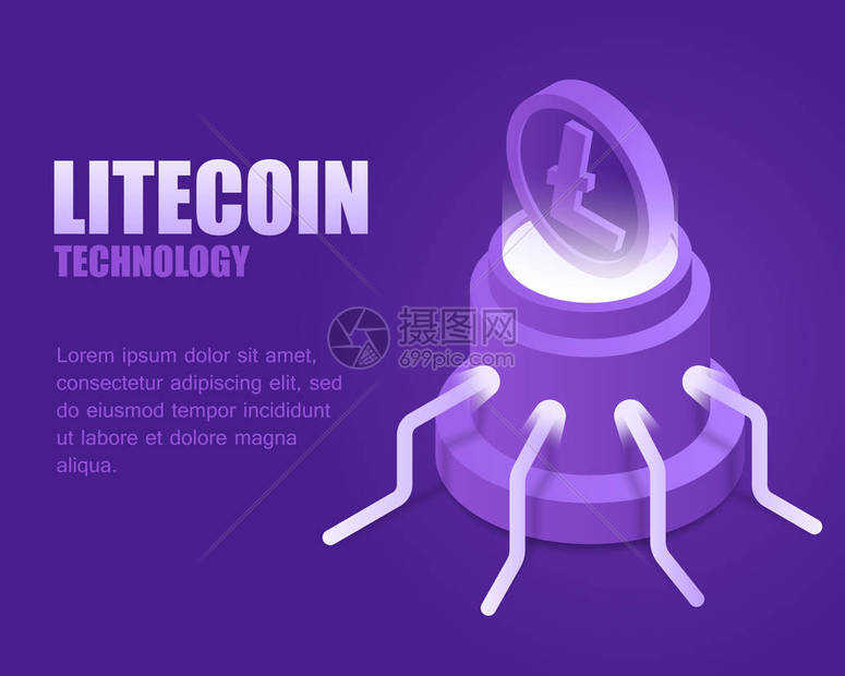 概念Litecoin技术矢量插图等距亮块密码货币登陆页面数字区块链和加密货币图片