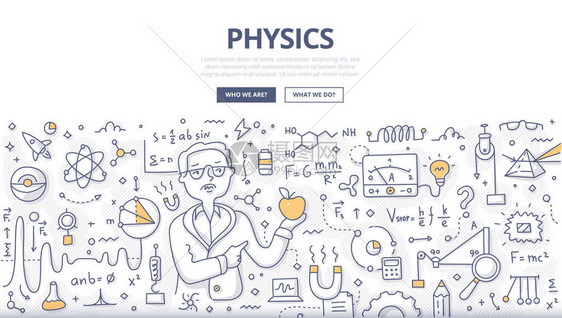 手里拿着苹果的物理学家涂鸦矢量概念解释物理的基本定律用于网页英雄图像印刷材料的物理图片
