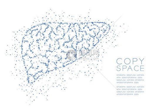 肝脏形状抽象几何方块像素图案医学器官概念设计蓝色插图与白色背景分离复制空间矢量EPS10图片