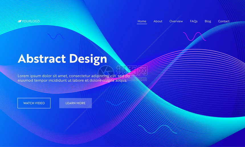 蓝色抽象几何频率波形状登陆页未来派数字模式创意霓虹灯线背板元素的网站网页平面动画片向量例证图片