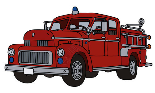 旧红色消防车矢量手绘图图片