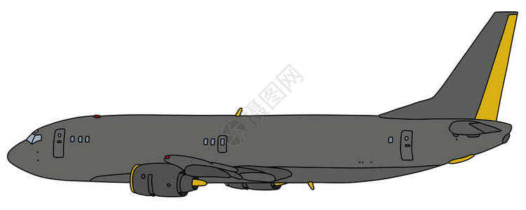 灰色军用大型喷气式飞机矢量手绘图图片