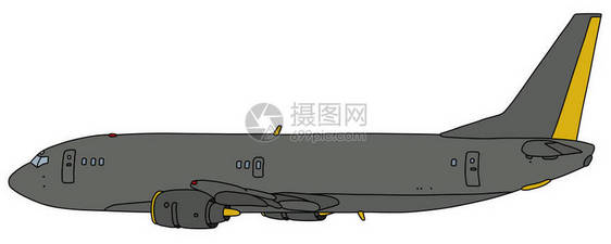 灰色军用大型喷气式飞机矢量手绘图图片