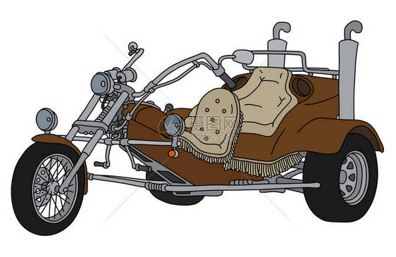 一辆棕色重型机动三轮车的手绘图图片
