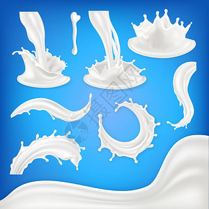 牛奶飞溅集向量白波滴球液饮料天然生态保健品浇注产品设计元素3d真实插图背景图片