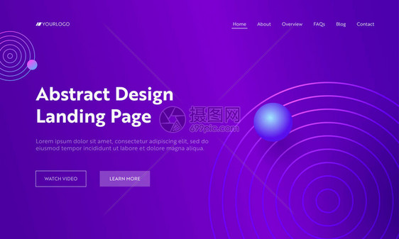 紫色抽象几何圆线形状登陆页未来派数字梯度模式明亮的色彩元素为网站网页平面动画片向量例证图片