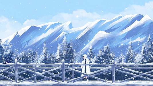 冬日下雪户外风景插画图片