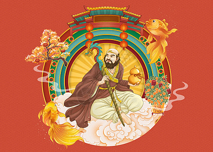 八仙过海迎新年之铁拐李手绘插画图片