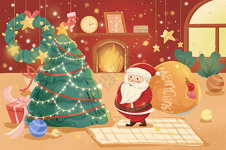 圣诞节日冬季可爱圣诞老人送礼物图片