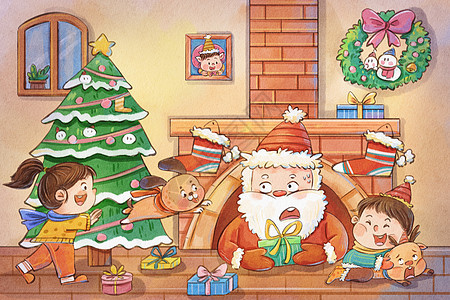圣诞节之从被发现的圣诞老人可爱治愈系插画背景图片