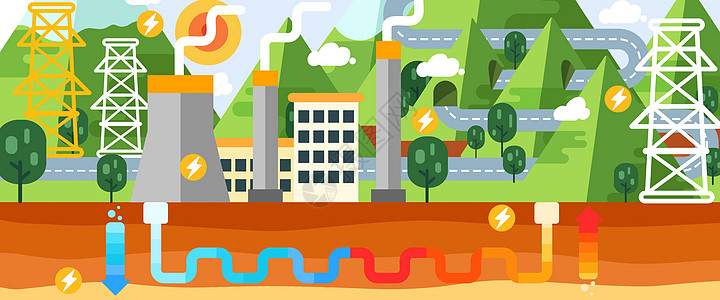 绿色环保新能源地热能源发电插画