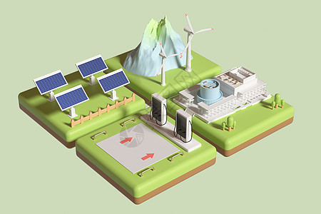 太阳能光伏电站C4D光伏新能源立体模型3D元素插画