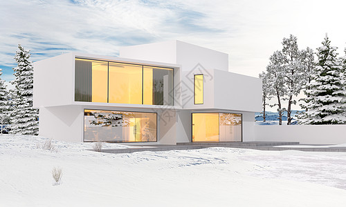 温暖冬天3D冬天建筑雪景设计图片
