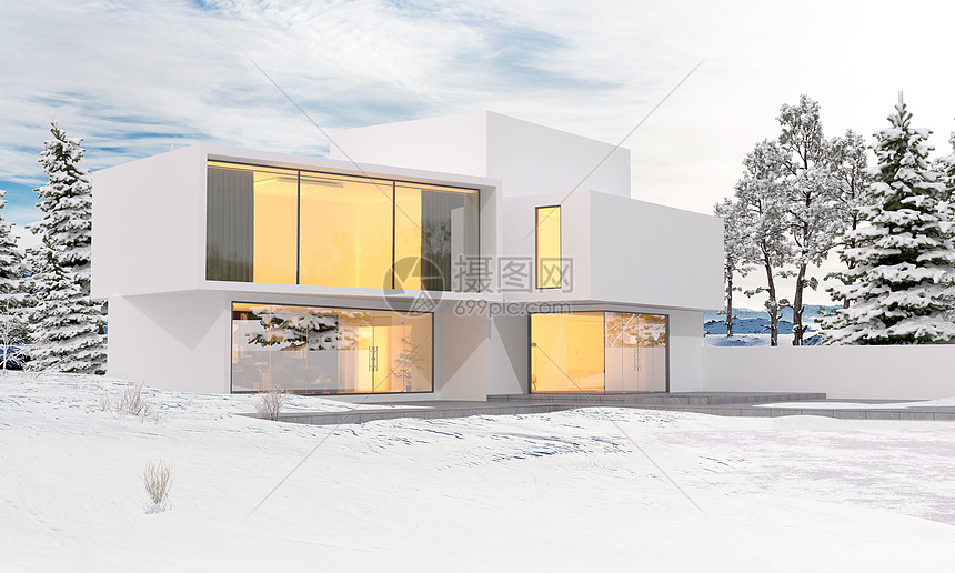 3D冬天建筑雪景图片