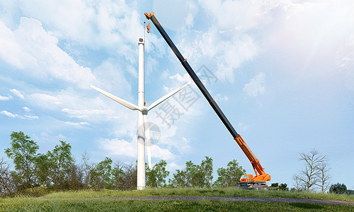 3D风力发电机安装场景图片