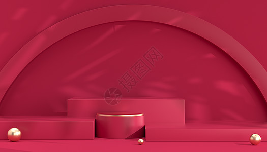红色纯色极简纯色光影展台设计图片