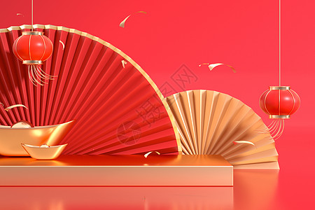 双12红色春节灯笼展台设计图片
