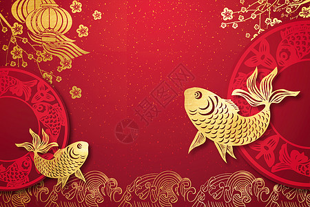 钓金鱼喜庆红金锦鲤背景设计图片