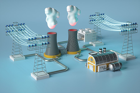 环保设备C4D新能源绿色电能环保地热能3D模型插画