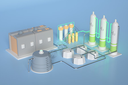 环保设备C4D新能源氢能环保能源绿色储存3D模型元素插画