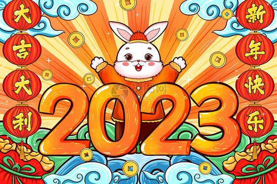 2023国潮兔子迎新年插画图片