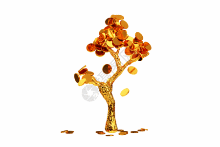 茶叶树枝创意C4D金色摇钱树3D GIF高清图片