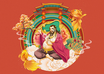 八仙过海迎新年之汉钟离手绘插画高清图片