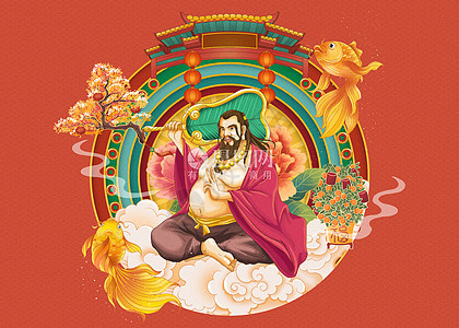 八仙过海迎新年之汉钟离手绘插画背景图片