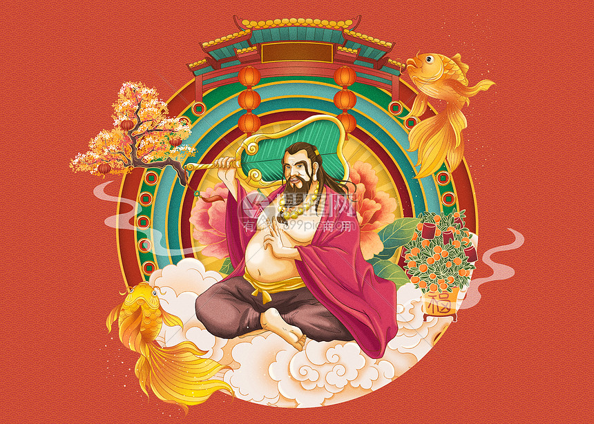 八仙过海迎新年之汉钟离手绘插画图片