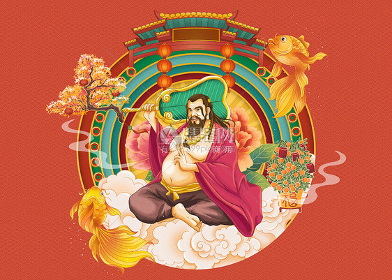 八仙过海迎新年之汉钟离手绘插画图片