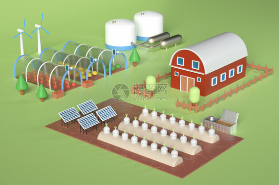C4D智慧农场绿色环保有机农场3D模型元素图片