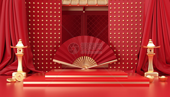 C4D新年喜庆展台背景图片