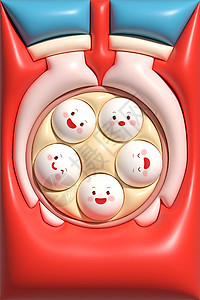 元宵节手捧汤圆AI膨胀风背景图片