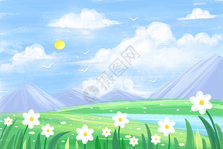 小清新春天春季油画风景色肌理插画壁纸图片