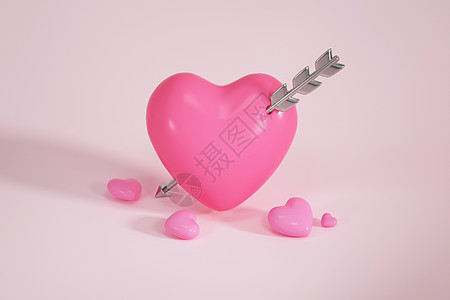 3d立体箭头创意C4D情人节粉色一箭穿心3D立体模型插画